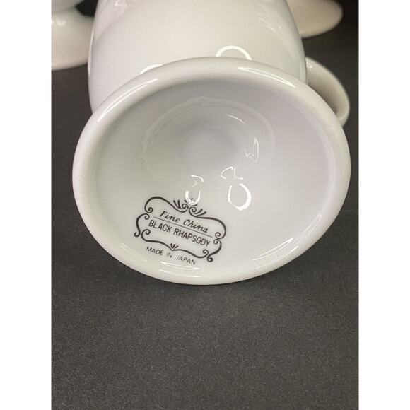 Black Rhapsody Fine China Set of Four Pedestal Cups Mugs Coffee Tea JAPAN VTG - Picture 3 of 5
